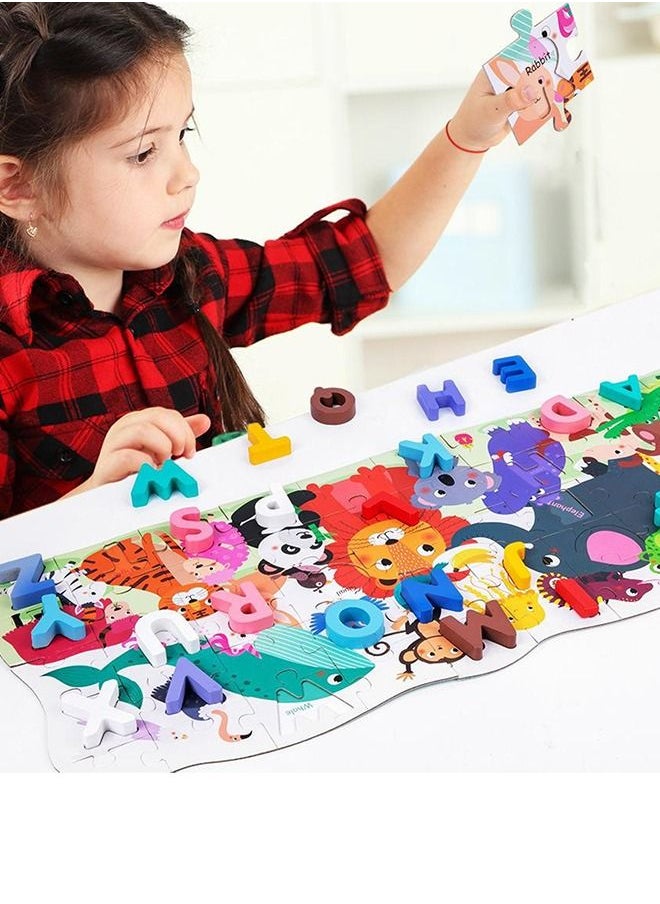 BAYBEE 2 in 1 Wooden Number Counting Puzzles for Kids Montessori Learning board Toys with Animals Jigsaw Puzzle Numbers Puzzles Early Educational Puzzle Toys for Kids 2 Years Boys Girls Alphabets  - Image 2