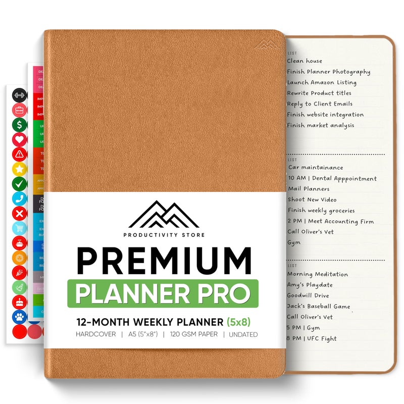 PRODUCTIVITY STORE Pro - Undated, 2026 Planner, 5.8â€ x 8.3â€ - The #1 Productivity Planner to Achieve Your 2026 Goals - Planner 2026-2027 - Brown - A5 - Image 1