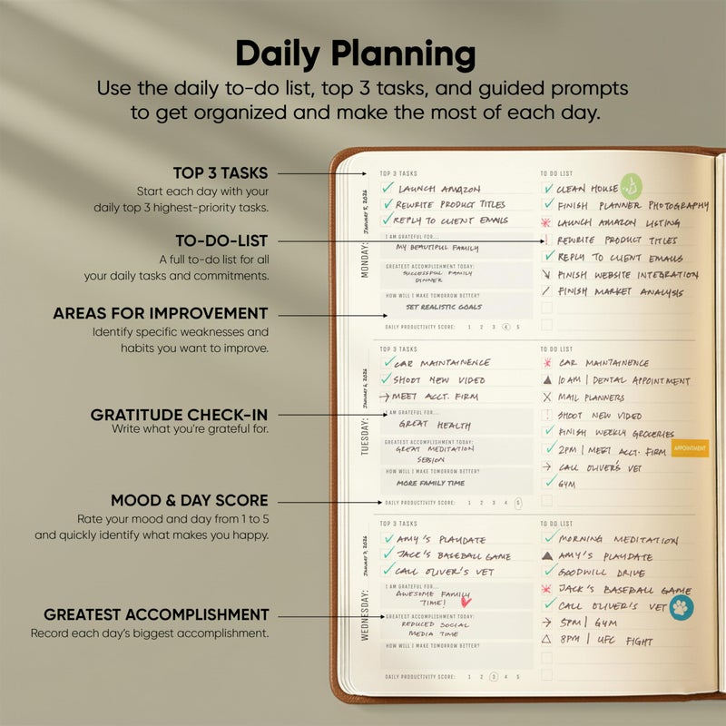 PRODUCTIVITY STORE Pro - Undated, 2026 Planner, 5.8â€ x 8.3â€ - The #1 Productivity Planner to Achieve Your 2026 Goals - Planner 2026-2027 - Brown - A5 - Image 3