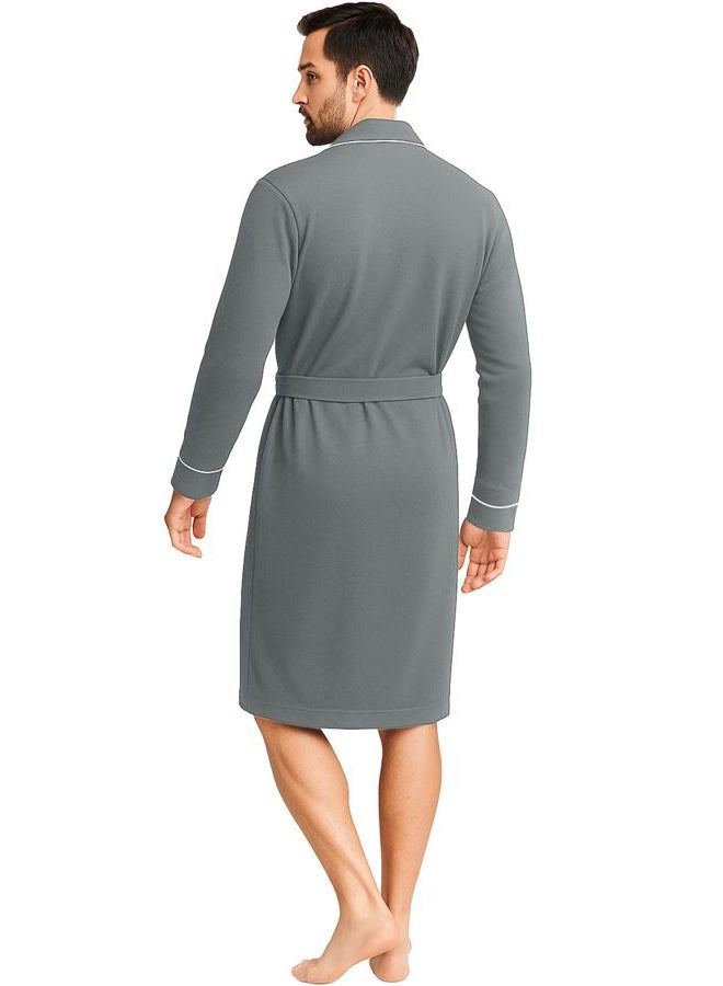 NY Threads Men's Lightweight Knit Robe Cotton Blend Bathrobe, Medium, Grey - Image 2