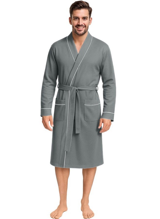 NY Threads Men's Lightweight Knit Robe Cotton Blend Bathrobe, Medium, Grey - Image 1