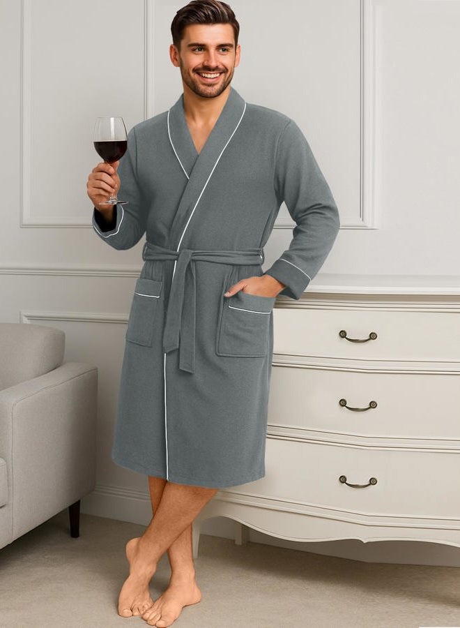 NY Threads Men's Lightweight Knit Robe Cotton Blend Bathrobe, Medium, Grey - Image 5