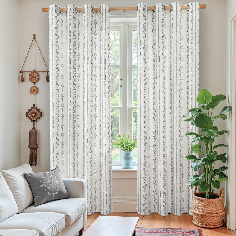 BGment Boho Curtains for Bedroom - Bohemain Grey Semi Sheer Curtains 63 Inch Length Light Filtering Grommet Window Drapes for Farmhouse Living Room, Each 52 Inch Wide, 2 Panels Set - Image 2