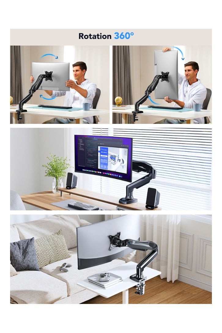 Chase Up Single Monitor Arm, 13 to 32 Inch Gas Monitor Mount, Vesa Mount with Clamp and Grommet Base - Fits 4.4 to 19.8lbs Computer Monitors, Black, HNSS6 - Image 2