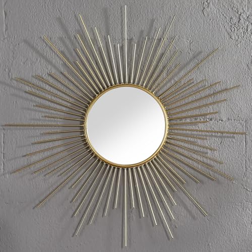 MOCOME 24 Large Gold Sunburst Mirror Metal Starburst Mirrors MidCentury Modern Sun Mirror Wall Decor for Living Room Bedroom Bathroom Hallway and Entryway - Image 3