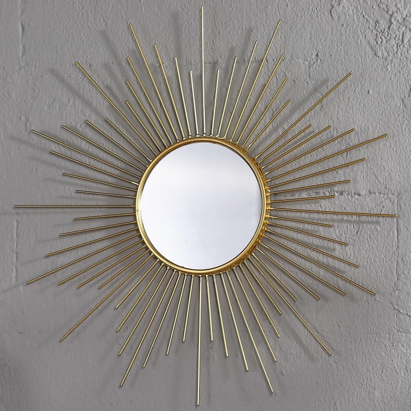 MOCOME 24 Large Gold Sunburst Mirror Metal Starburst Mirrors MidCentury Modern Sun Mirror Wall Decor for Living Room Bedroom Bathroom Hallway and Entryway - Image 2