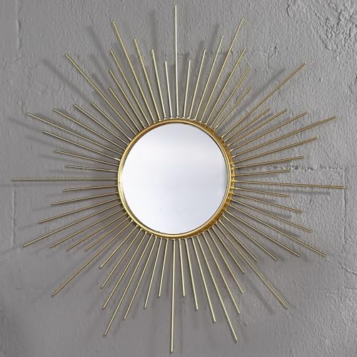 MOCOME 24 Large Gold Sunburst Mirror Metal Starburst Mirrors MidCentury Modern Sun Mirror Wall Decor for Living Room Bedroom Bathroom Hallway and Entryway - Image 1