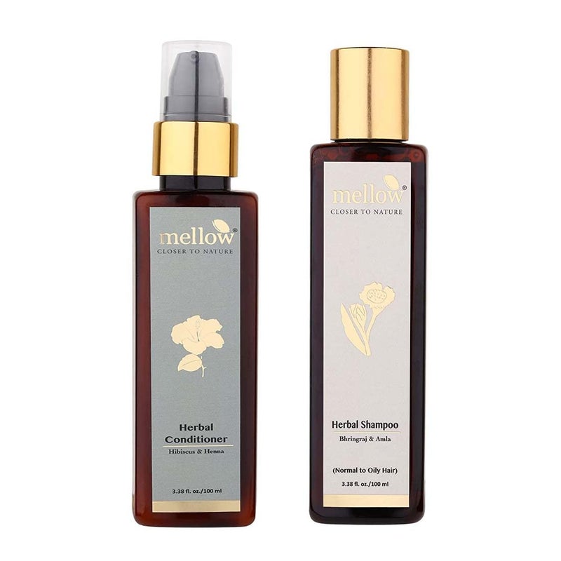Mellow Bhringraj Shampoo and Hibiscus Conditioner 100ml each for strong smooth shiny hair helps in reducing hair fall For all hair types No Toxic Chemicals - Image 1