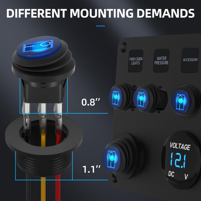 DaierTek Round Rocker Switch 12V 20A UL Listed Waterproof Marine Round Toggle Switch LED Lighted ON Off Switch Heavy Duty 3 Color with Shell for Automotive Car Boat - Image 5