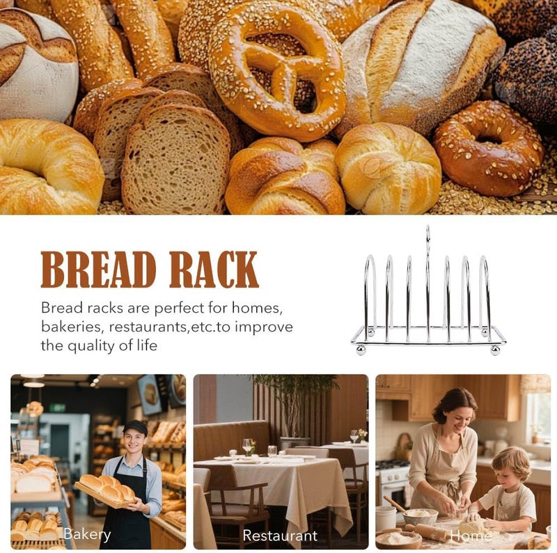 JIABEIUS Toast Rack, 6 Slice Bread Holder, Stainless Steel Toast Holder Stand with Ball Feet and Carry Handle (Silver) - Image 5