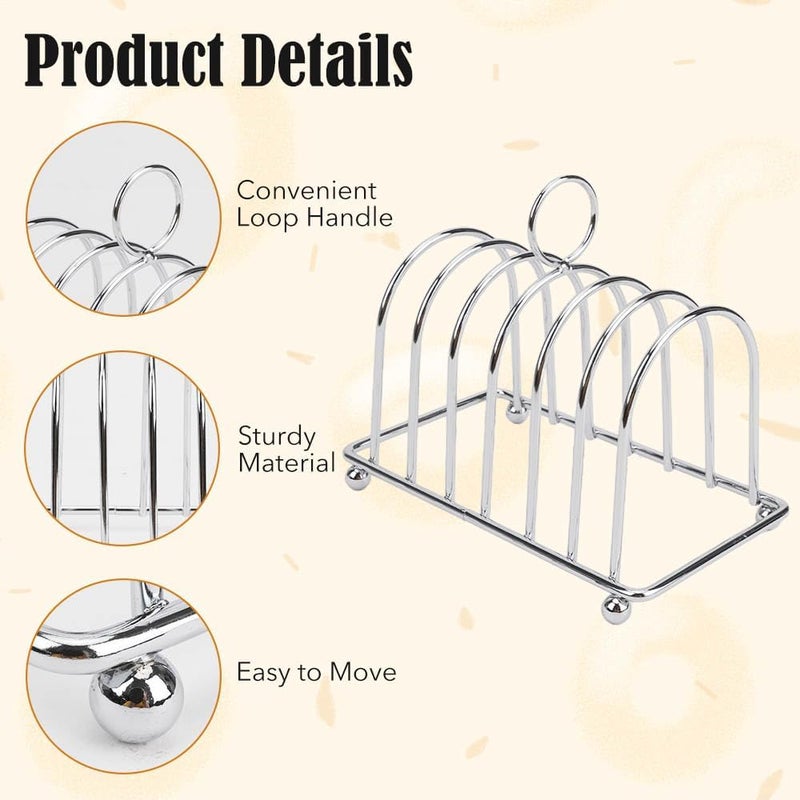 JIABEIUS Toast Rack, 6 Slice Bread Holder, Stainless Steel Toast Holder Stand with Ball Feet and Carry Handle (Silver) - Image 4