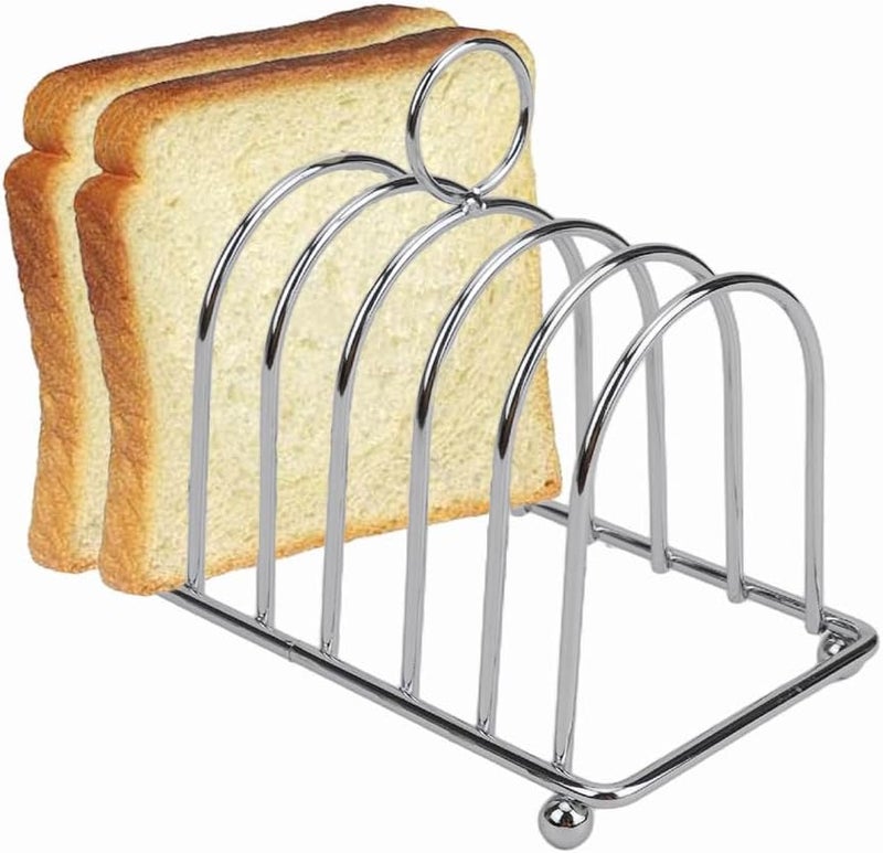 JIABEIUS Toast Rack, 6 Slice Bread Holder, Stainless Steel Toast Holder Stand with Ball Feet and Carry Handle (Silver) - Image 1
