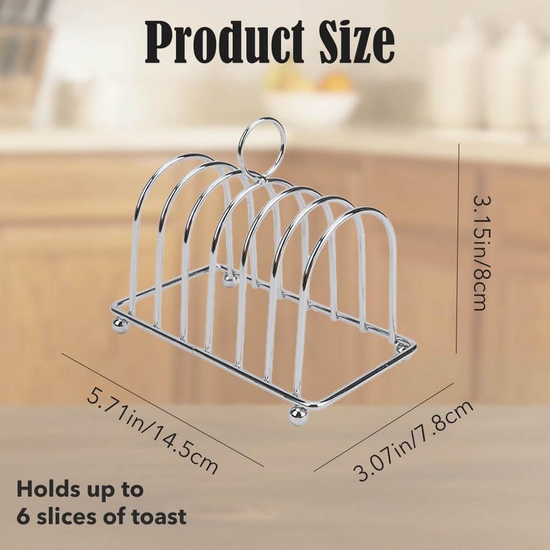 JIABEIUS Toast Rack, 6 Slice Bread Holder, Stainless Steel Toast Holder Stand with Ball Feet and Carry Handle (Silver) - Image 2