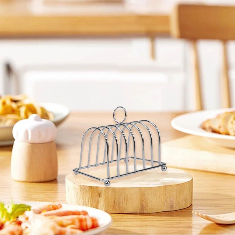 JIABEIUS Toast Rack, 6 Slice Bread Holder, Stainless Steel Toast Holder Stand with Ball Feet and Carry Handle (Silver) - Image 3