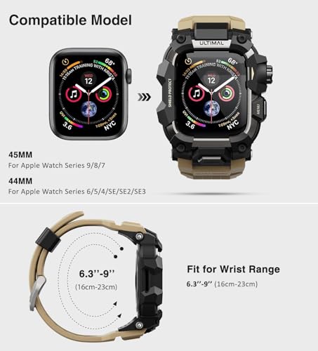 ULTIMAL Rugged Case with Band for Apple Watch 44mmCompatible with Apple Watch Series SE 3SE 2SE Generation654 Military Grade Shockproof Bumper Cover for iWatch Tactical Band Men 44mmDesert Yellow - Image 3