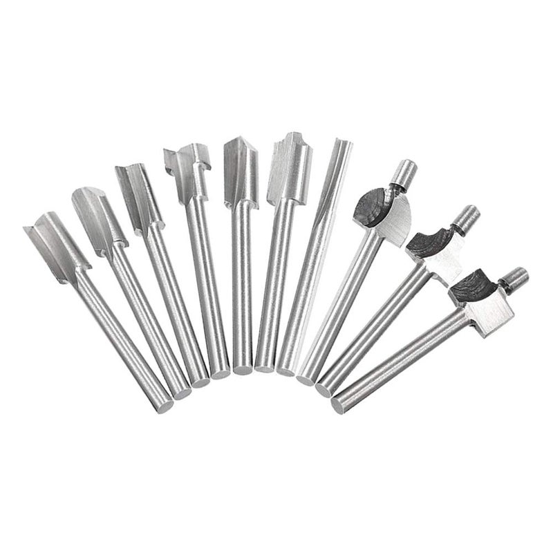 Saiper 10pcs HSS Carpentry Router Bits 18 Inch 3mm Shank Engraving Bits Fit for Dremel Foredom Rotary Tools Set for Edge Grooving Wood Deburring Engraving and Milling