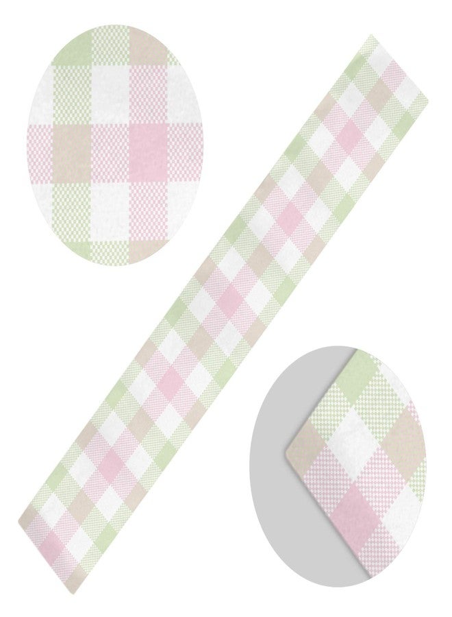 Oarencol Pink Green White Buffalo Check Table Runner Easter Spring Plaid Double Sided 13x70 inch Polyester Table Cloth - Image 3