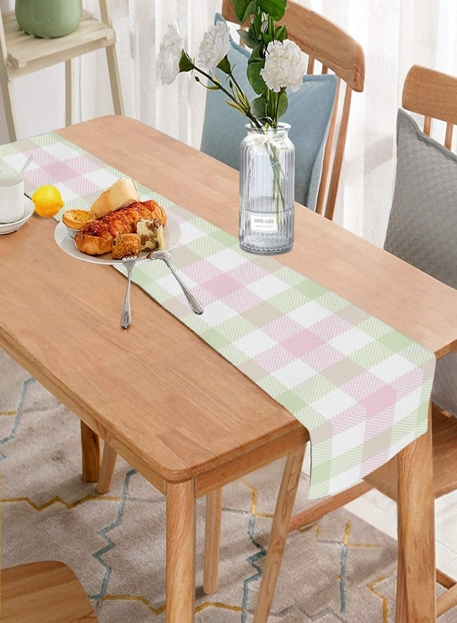 Oarencol Pink Green White Buffalo Check Table Runner Easter Spring Plaid Double Sided 13x70 inch Polyester Table Cloth - Image 4