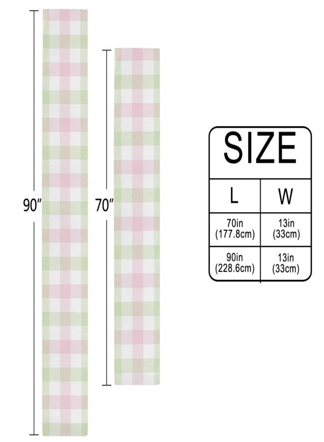 Oarencol Pink Green White Buffalo Check Table Runner Easter Spring Plaid Double Sided 13x70 inch Polyester Table Cloth - Image 2