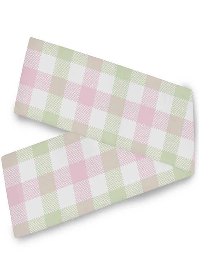 Oarencol Pink Green White Buffalo Check Table Runner Easter Spring Plaid Double Sided 13x70 inch Polyester Table Cloth - Image 1