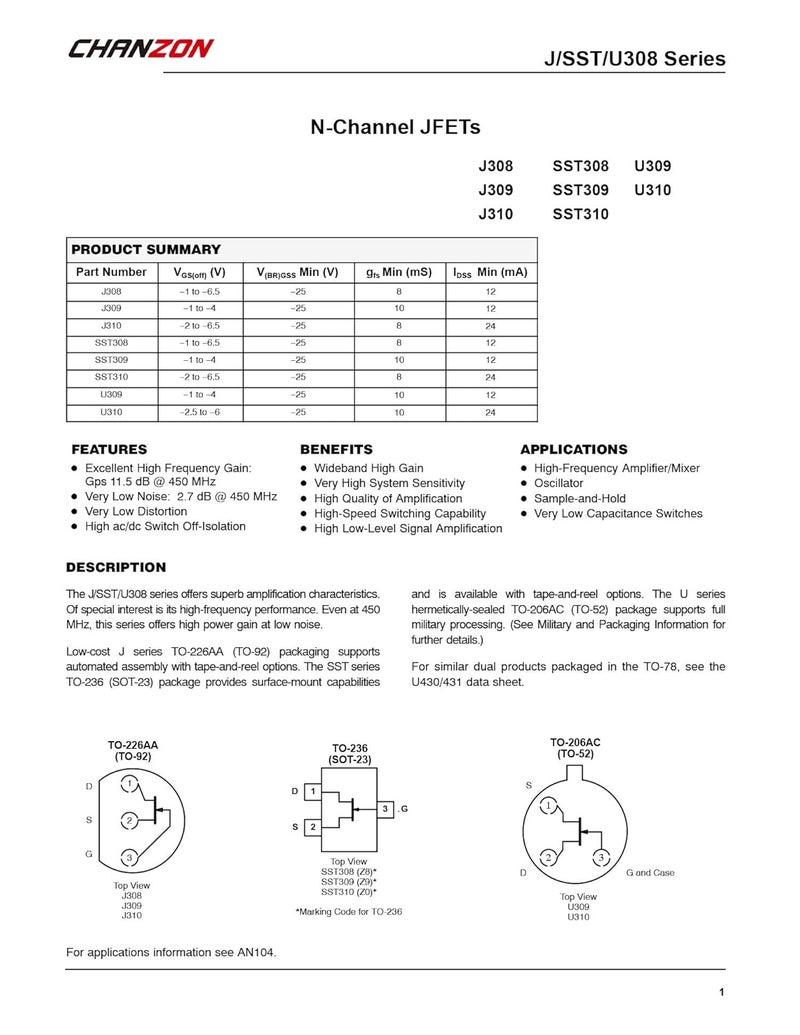 CHANZON J310 TO-92 N-Channel JFET FET Junction Field-Effect Transistor, for Amplification and High Frequency Applications (Pack of 10pcs) - Image 4