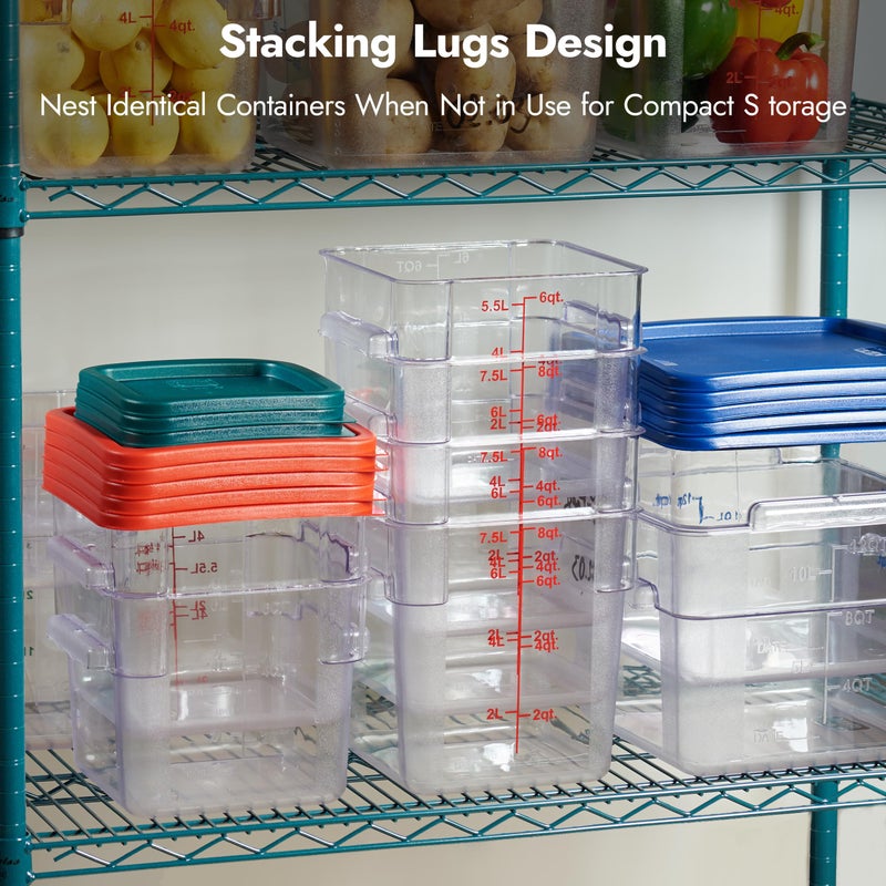 CURTA 4 Pack Food Storage Container with Green Lid - NSF Commercial Grade in 4.0 Qt - Square, Clear, Polycarbonate - Image 4