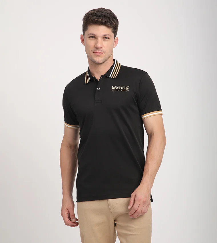 BEVERLY HILLS POLO CLUB Logo Detail Contrast Trim Polo T-Shirt