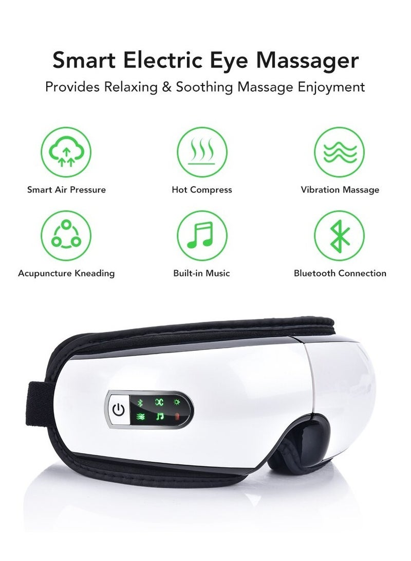 جهاز تدليك العين الكهربائي الذكي USB القابل لإعادة الشحن بضغط الهواء والنظارات ذات الضغط الساخن مدلك للعيون والموسيقى يعمل بالبلوتوث - Image 4