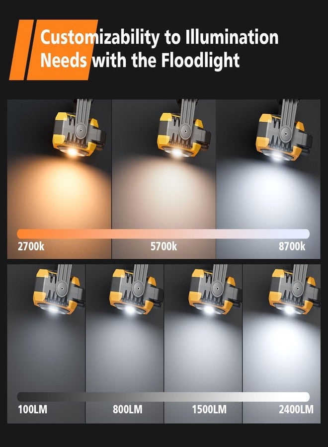 Samyoung 2-Pack Rechargeable Magnetic Work Light, 2400LM Dual-Sided LED Work Light, 4-80H Runtime, Stepless Dimming 2700K-8000K COB Floodlight + 1000LM Spotlight, 360° Rotating Stand & Hook (Yellow) - Image 3