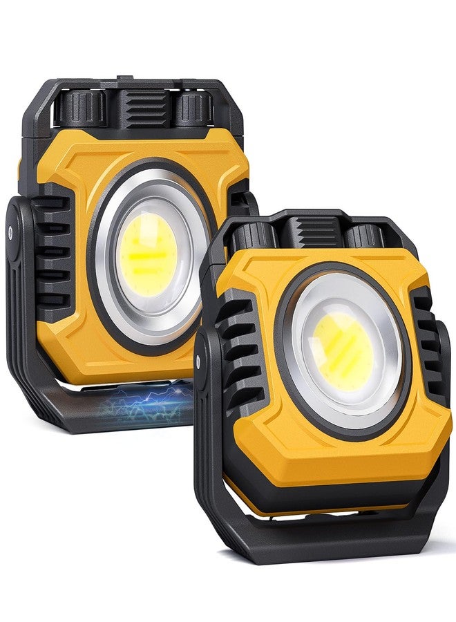 Samyoung 2-Pack Rechargeable Magnetic Work Light, 2400LM Dual-Sided LED Work Light, 4-80H Runtime, Stepless Dimming 2700K-8000K COB Floodlight + 1000LM Spotlight, 360° Rotating Stand & Hook (Yellow) - Image 1