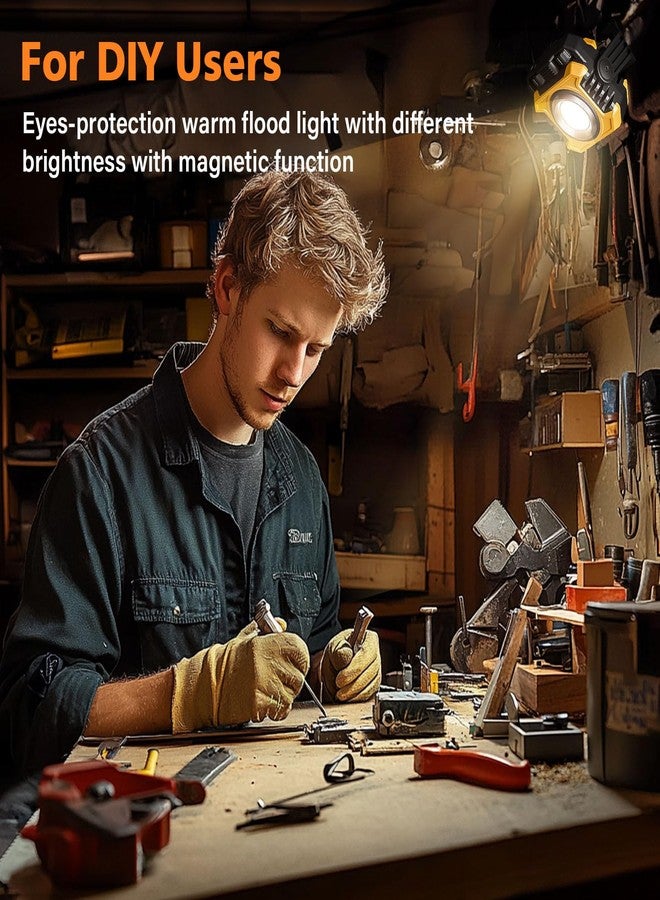 Samyoung 2-Pack Rechargeable Magnetic Work Light, 2400LM Dual-Sided LED Work Light, 4-80H Runtime, Stepless Dimming 2700K-8000K COB Floodlight + 1000LM Spotlight, 360° Rotating Stand & Hook (Yellow) - Image 2