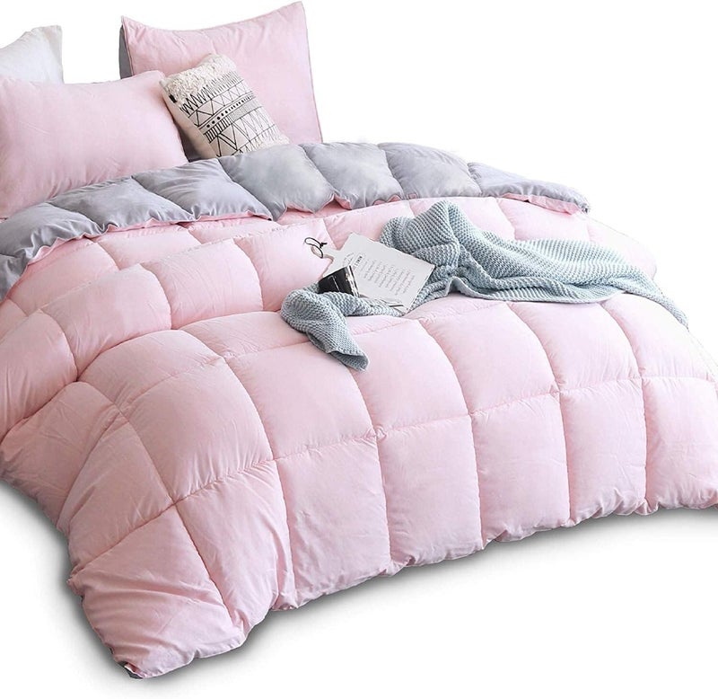 KASENTEX King Comforter Set â€“ Reversible Dual Color â€“ Goose Down Alternative â€“ Ultra-Soft, Lightweight, Machine Washable, Maintain Fluffiness, All Season Warmth (Pink Potpourri/Quartz Silver) - Image 4