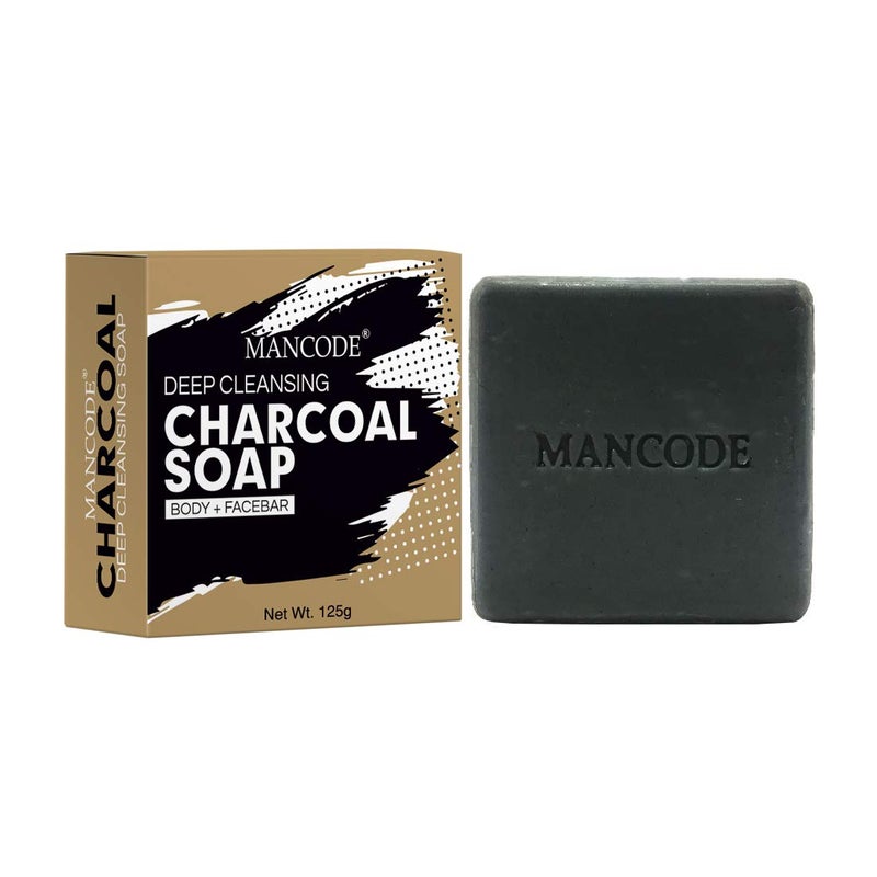 MAN CODE Mancode Activated Charcoal Soap  125gram  Treats Oily Skin  Refreshing  Black Color Bar Soap  Natural Essential Oil Extract  100 Vegetable Soap  Suitable for All Skin Types Pack of 1  - Image 1
