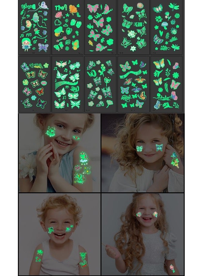 10 sheets（150 pcs） Luminous Tattoos for Kids, butterfly Theme Kids Temporary Tattoos, Mixed Styles Temporary Tattoo Stickers,Glow in the Dark Tattoos for Boys and Girls - Image 1