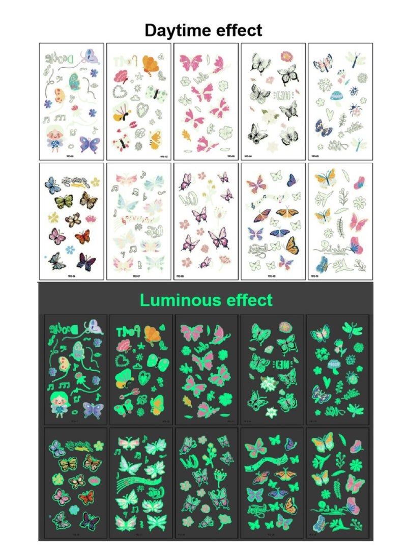 10 sheets（150 pcs） Luminous Tattoos for Kids, butterfly Theme Kids Temporary Tattoos, Mixed Styles Temporary Tattoo Stickers,Glow in the Dark Tattoos for Boys and Girls - Image 2