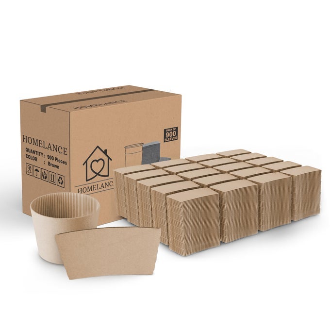 COFFEE SLEEVES 900 PCS CORRUGATED BROWN KRAFT PAPER CUPS SLEEVES FIT 12OZ 16OZ 20OZ 22OZ 24OZ CUPS RECYCLABLE DISPOSABLE PERFECT FOR HOT DRINK IN CAFES OFFICES PACK OF 900
