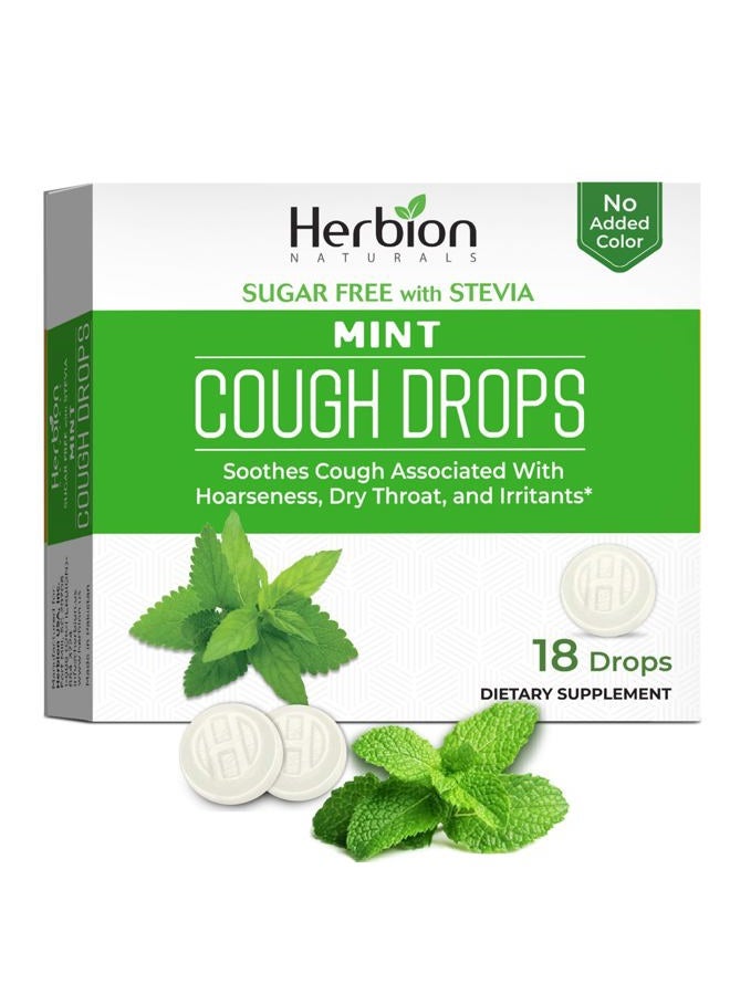 Herbion Naturals Cough Drops, Sugar Free with Stevia, Dietary Supplement, Soothes Cough, for Adults & Children Over 6 Years, 18 Count, Mint, Pack of 1 - Image 1