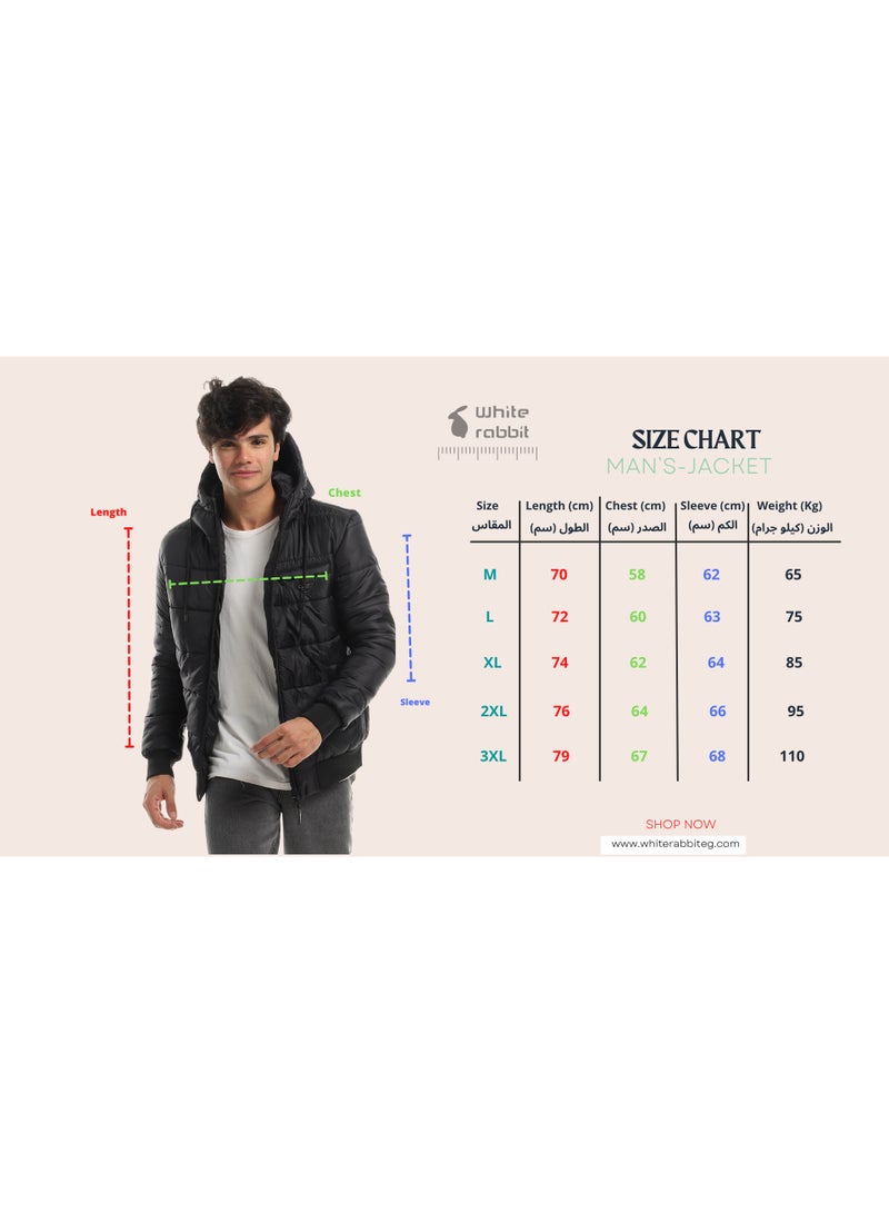 WHITE RABBIT Ribbed Cuffs & Hem Quilted Hooded Bomber Jacket - Black - Image 5