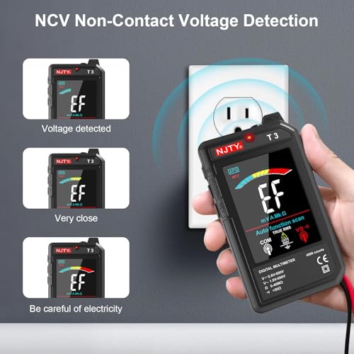 NJTY T3 Smart Digital Multimeter, Ultra-Thin Rechargeable Voltmeter with 3.2" Color LCD, Auto-Ranging 600V AC/DC Tester for Resistance NCV Live Wire Detection - Image 4