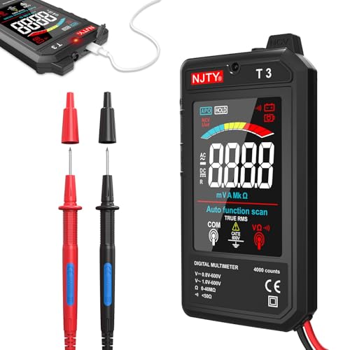NJTY T3 Smart Digital Multimeter, Ultra-Thin Rechargeable Voltmeter with 3.2" Color LCD, Auto-Ranging 600V AC/DC Tester for Resistance NCV Live Wire Detection - Image 1