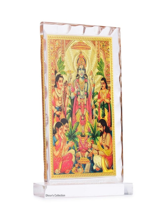 DHRUVS COLLECTION Gold Plated Vishnu Narayan, Satya Narayan Idol Acrylic Diamond Cut Photo Frame Stand for Home Decor, Car Dashboard, Office Table, Temple, Housewarming Gift (10.5 x 8 Centimeters) - Image 1