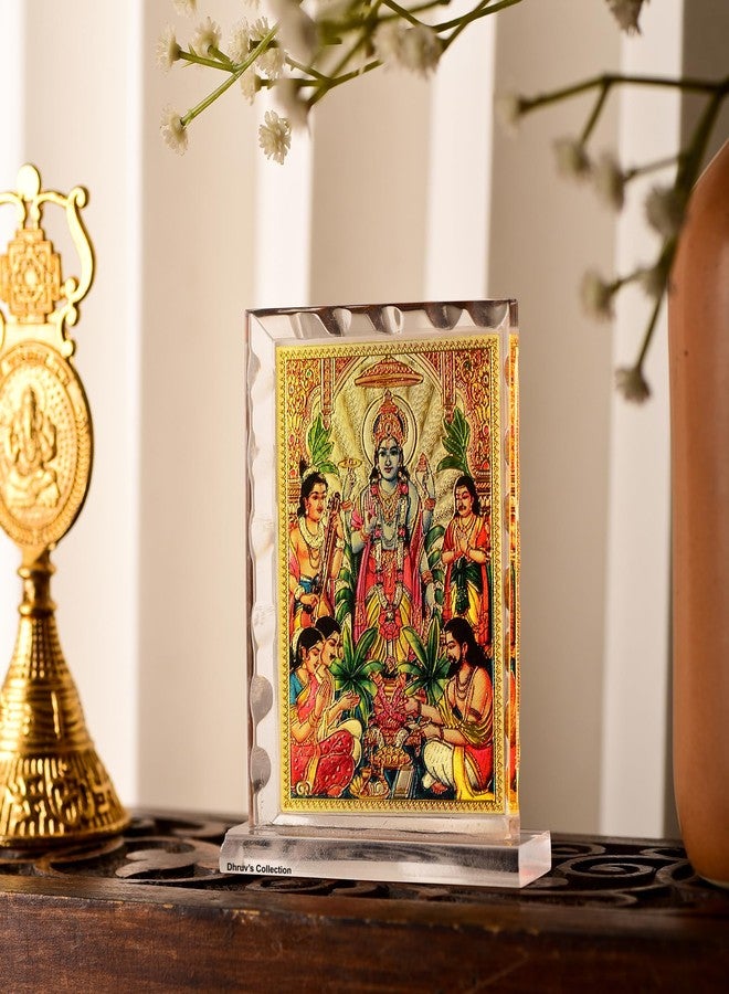 DHRUVS COLLECTION Gold Plated Vishnu Narayan, Satya Narayan Idol Acrylic Diamond Cut Photo Frame Stand for Home Decor, Car Dashboard, Office Table, Temple, Housewarming Gift (10.5 x 8 Centimeters) - Image 3