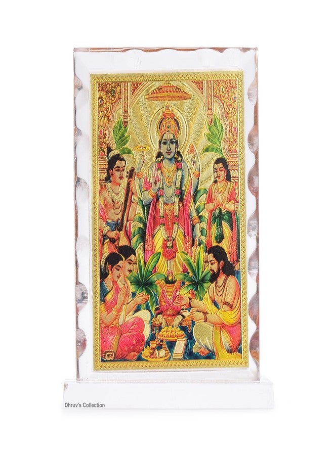 DHRUVS COLLECTION Gold Plated Vishnu Narayan, Satya Narayan Idol Acrylic Diamond Cut Photo Frame Stand for Home Decor, Car Dashboard, Office Table, Temple, Housewarming Gift (10.5 x 8 Centimeters) - Image 2