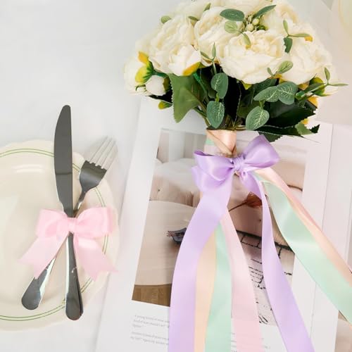 CoolShef Satin Ribbon Roll Set – 6 Rolls Pastel Rainbow Gift Wrapping Thin Ribbons, 10mm x 22.9m Each, 150 Yards Total, Multicolour Polyester for Crafts, Wedding, DIY Decor - Image 3