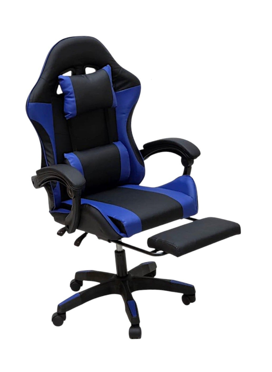 SBF Gaming Chair with Footrest – High Back PU Leather Ergonomic Office Desk Chair with Adjustable Height, Reclining Backrest, Headrest & Lumbar Support – Swivel Computer Gaming Chair, Blue Black