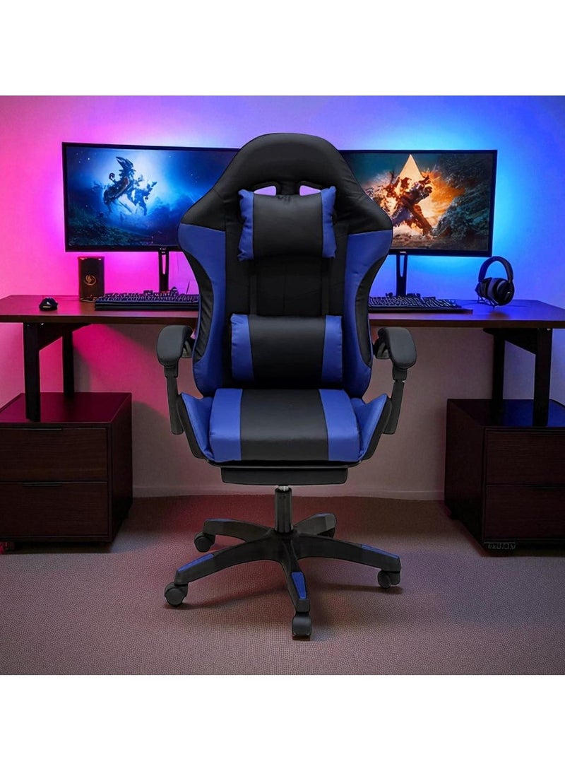 مفروشات صابر واخوانه (ذ.م.م) SBF Gaming Chair with Footrest – High Back PU Leather Ergonomic Office Desk Chair with Adjustable Height, Reclining Backrest, Headrest & Lumbar Support – Swivel Computer Gaming Chair, Blue Black - Image 3
