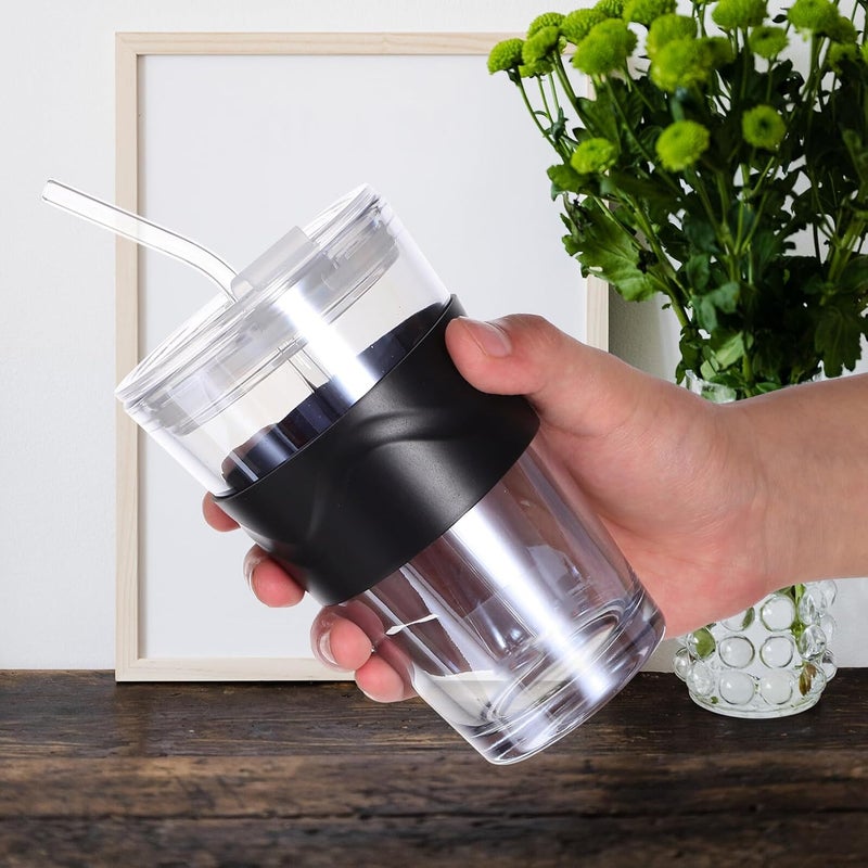 2pcs 450ml Glass Water Cup with Straw and Lid, Cold Brew Drinking Bottle Set, Sturdy Glass Tumblers for Iced Tea, Coffee, Juice, and Beer, Suitable for Home and Outdoor Use - Image 4