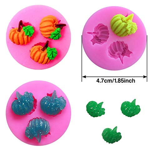 Rainmae 5Pcs Autumn 3D Pumpkin Silicone Mold, Mini Pumpkin Mold for Thankgiving Cupcake Molds, Maple Leaves Fondant Cake Decorating Chocolate Candy Clay Moulds for Fall Thanks Giving - Image 4