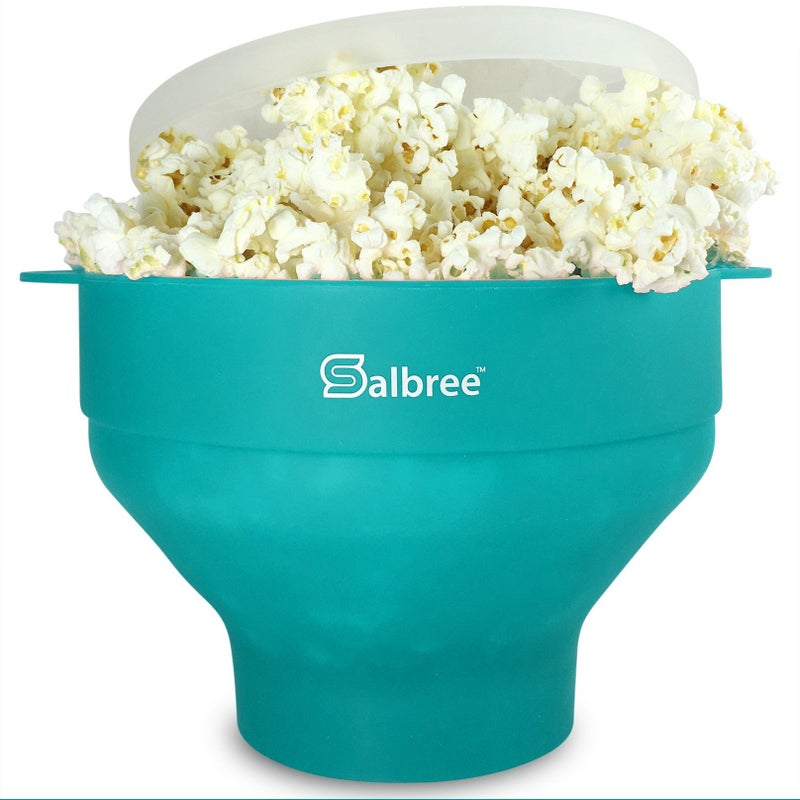 Salbree The Original Salbree Collapsible Silicone Microwave Popcorn Popper Maker Machine, Microwavable Bowl Holds 16 Cups, Uses Hot Air and Oil Always Optional - The Most Colors Available (Aqua) - Image 1