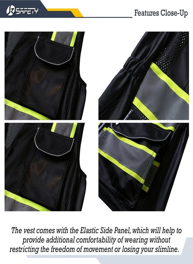 JKSafety سترة أمان عاكسة عالية الوضوح للنساء من JKSafety، 9 جيوب | شبك أسود | شرائط عاكسة مع حواف صفراء ممتدة | متوافقة مع معايير ANSI (168-أسود، صغير) - Image 4